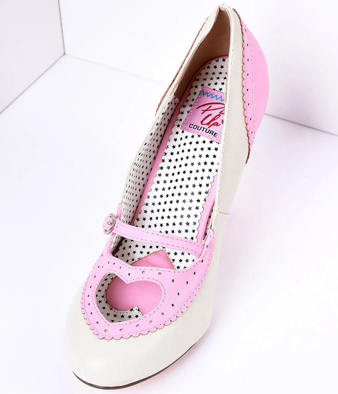 Blush Pink & Cream Poppy Heart Spectator Heels