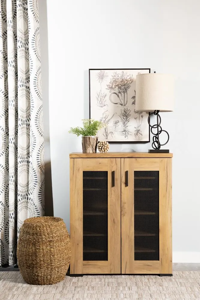 Bristol Golden Oak Metal Mesh Door Accent Cabinet