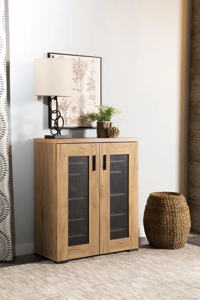 Bristol Golden Oak Metal Mesh Door Accent Cabinet