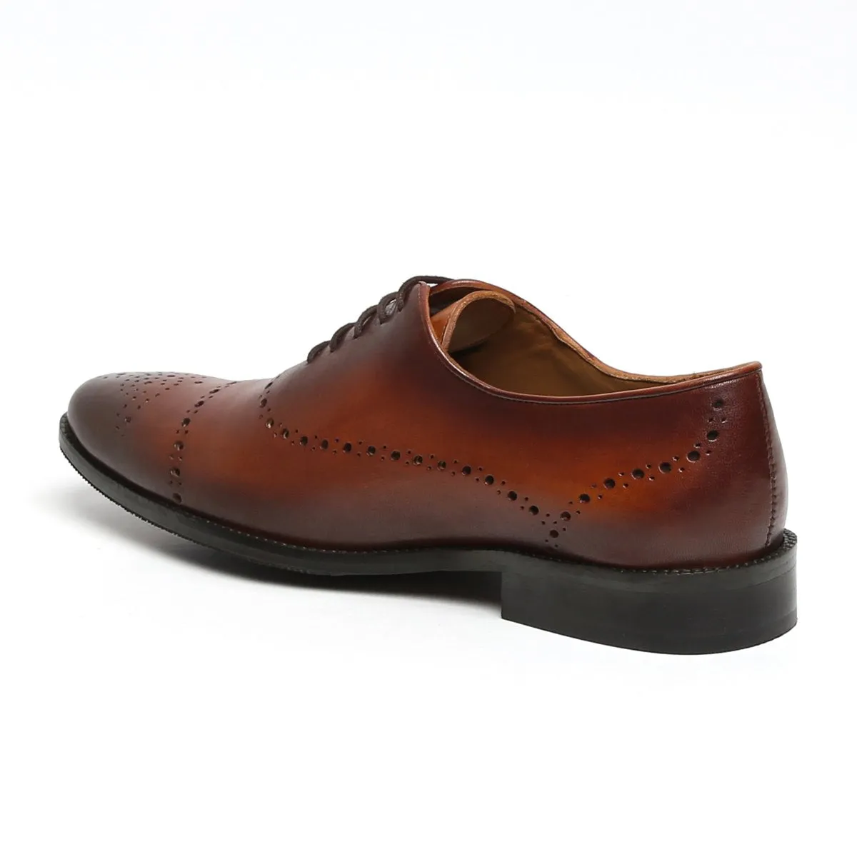 BROWN FULL BROGUE PUNCH LEATHER OXFORD SHOES BY BRUNE & BARESKIN