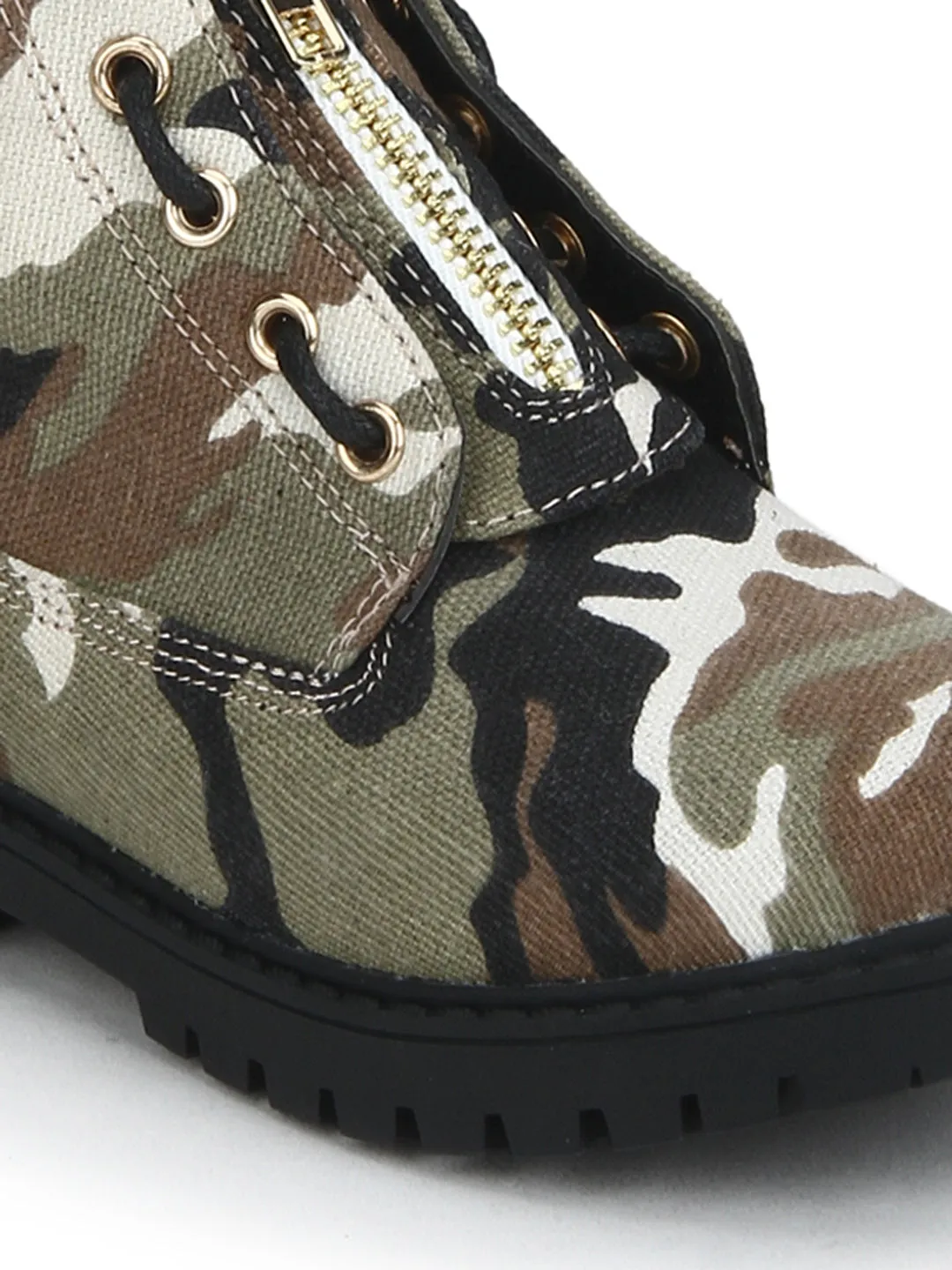 Camoflage Fabric Ankle Boots