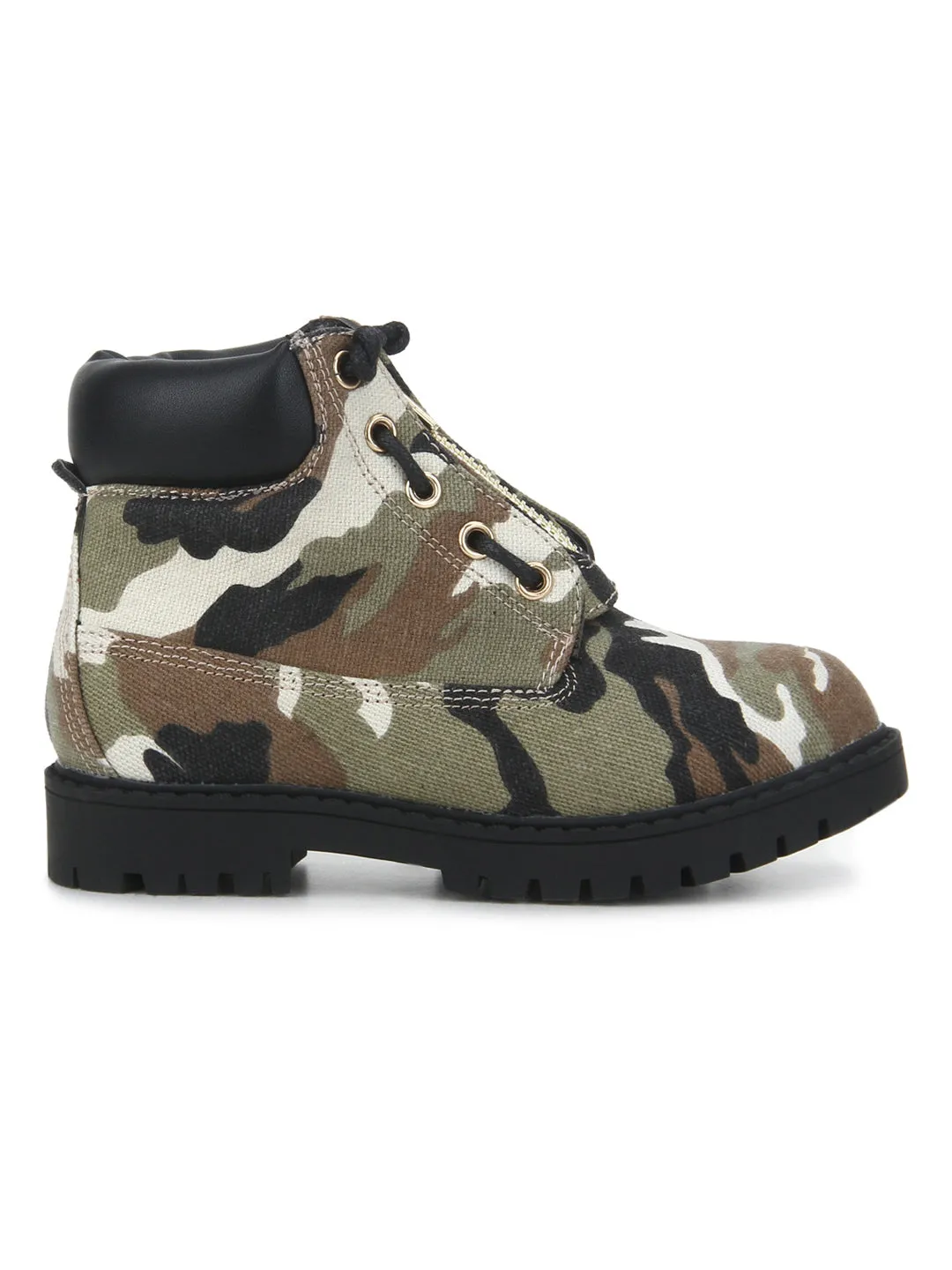 Camoflage Fabric Ankle Boots