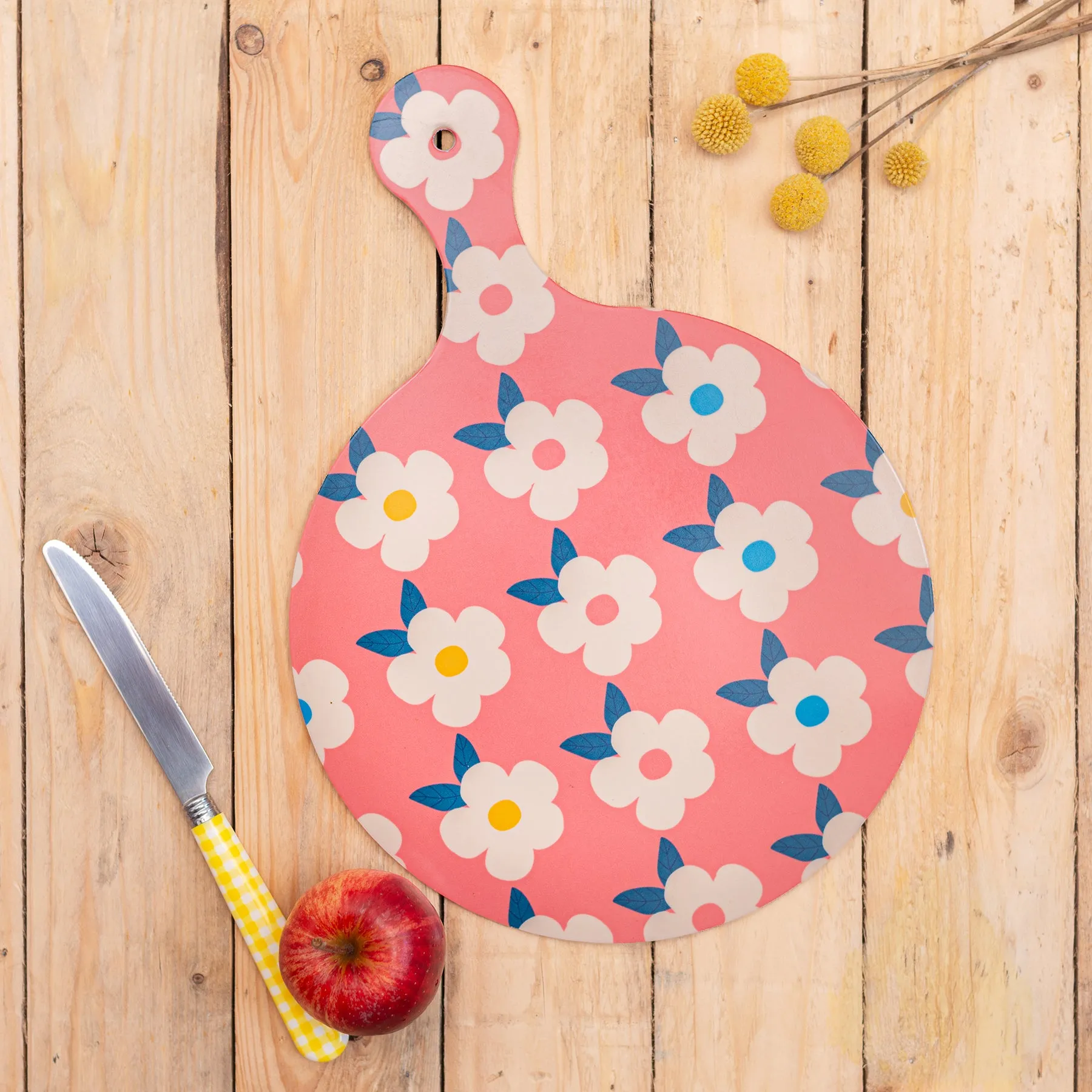 Chopping Board Rose Pink Retro Floral - Enamelhappy