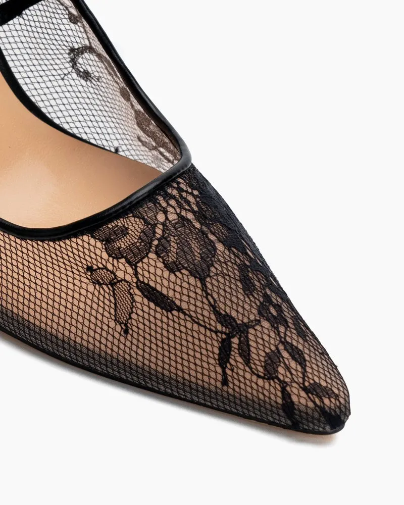 (Clean Up - US 8) Lace Mesh Floral Embroidered Stiletto Heels