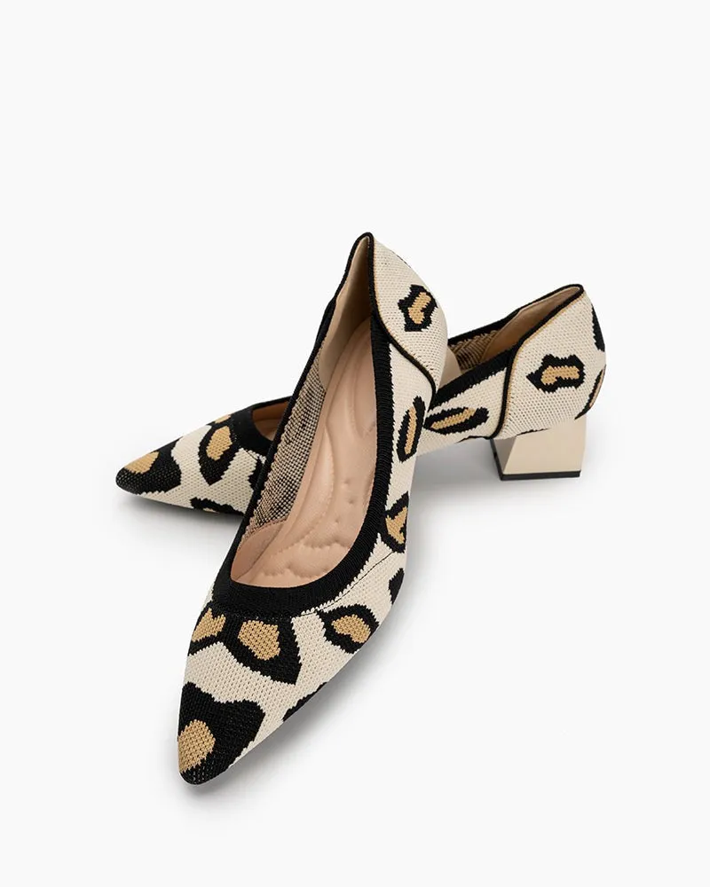 (Clean Up - US 9.5) Leopard Pattern Pointed-Toe Chunky Heels