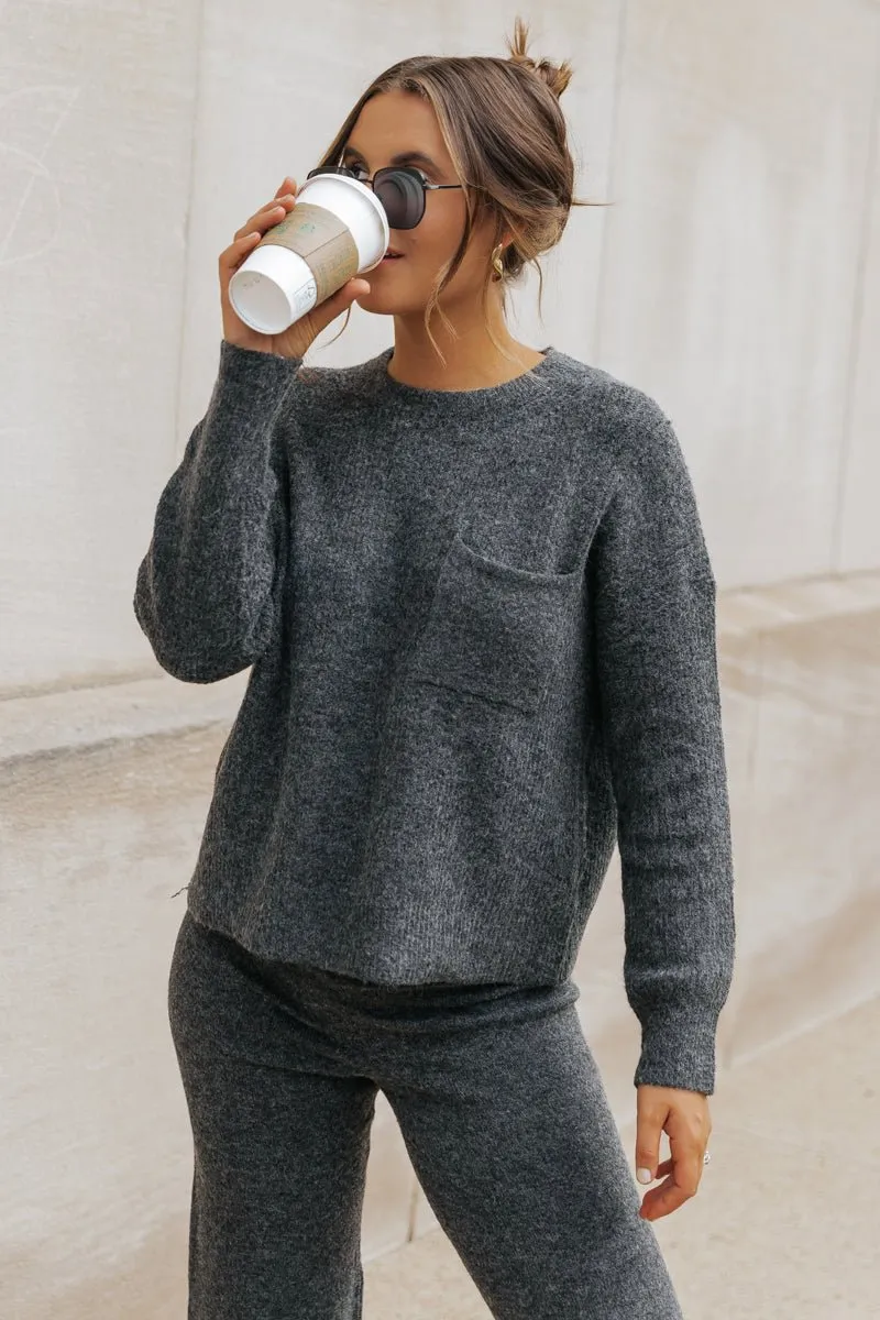 Comfy Lounge Crewneck Sweater - Charcoal - DOORBUSTER