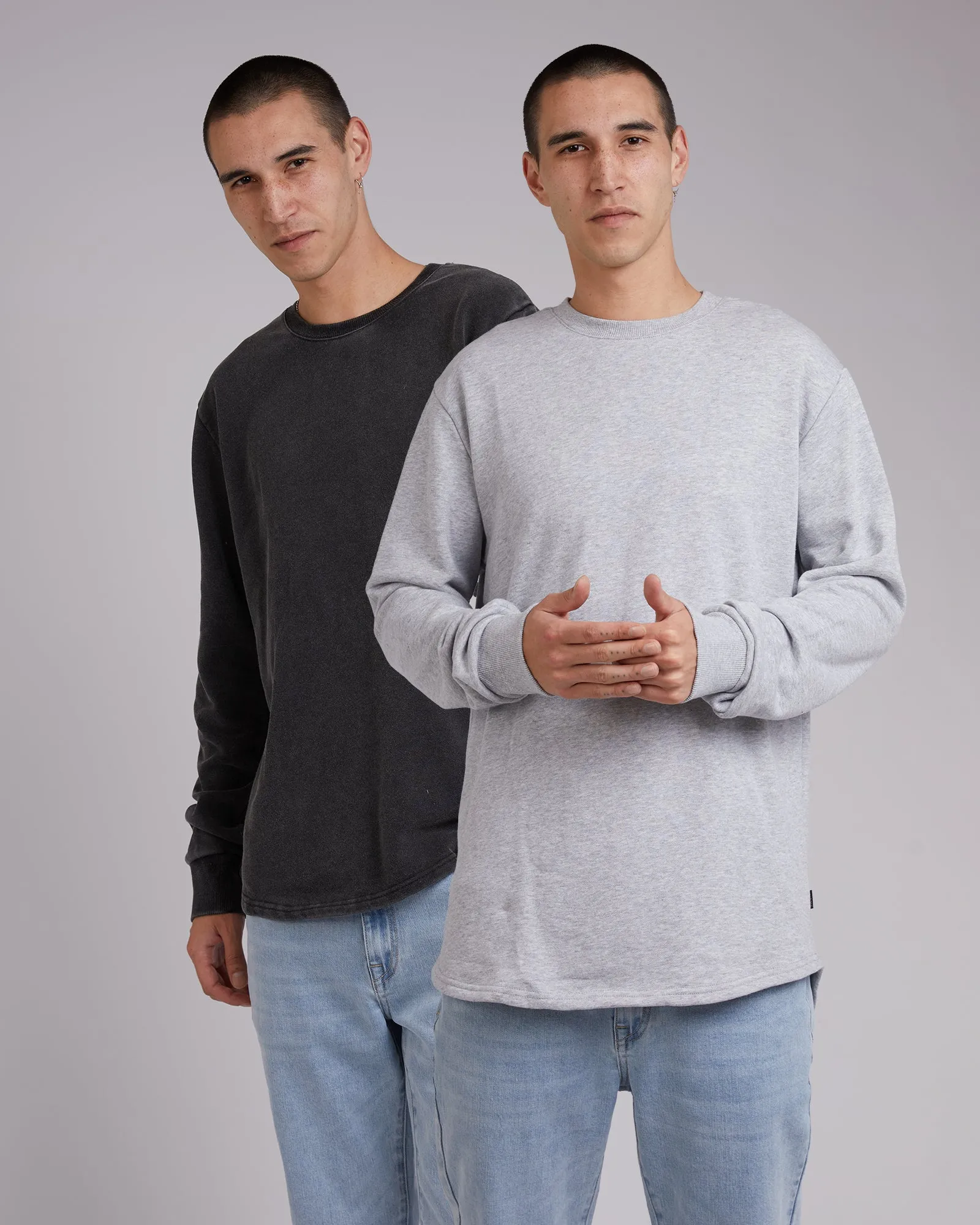 Curved Hem Crew 2 Pack Grey & Black