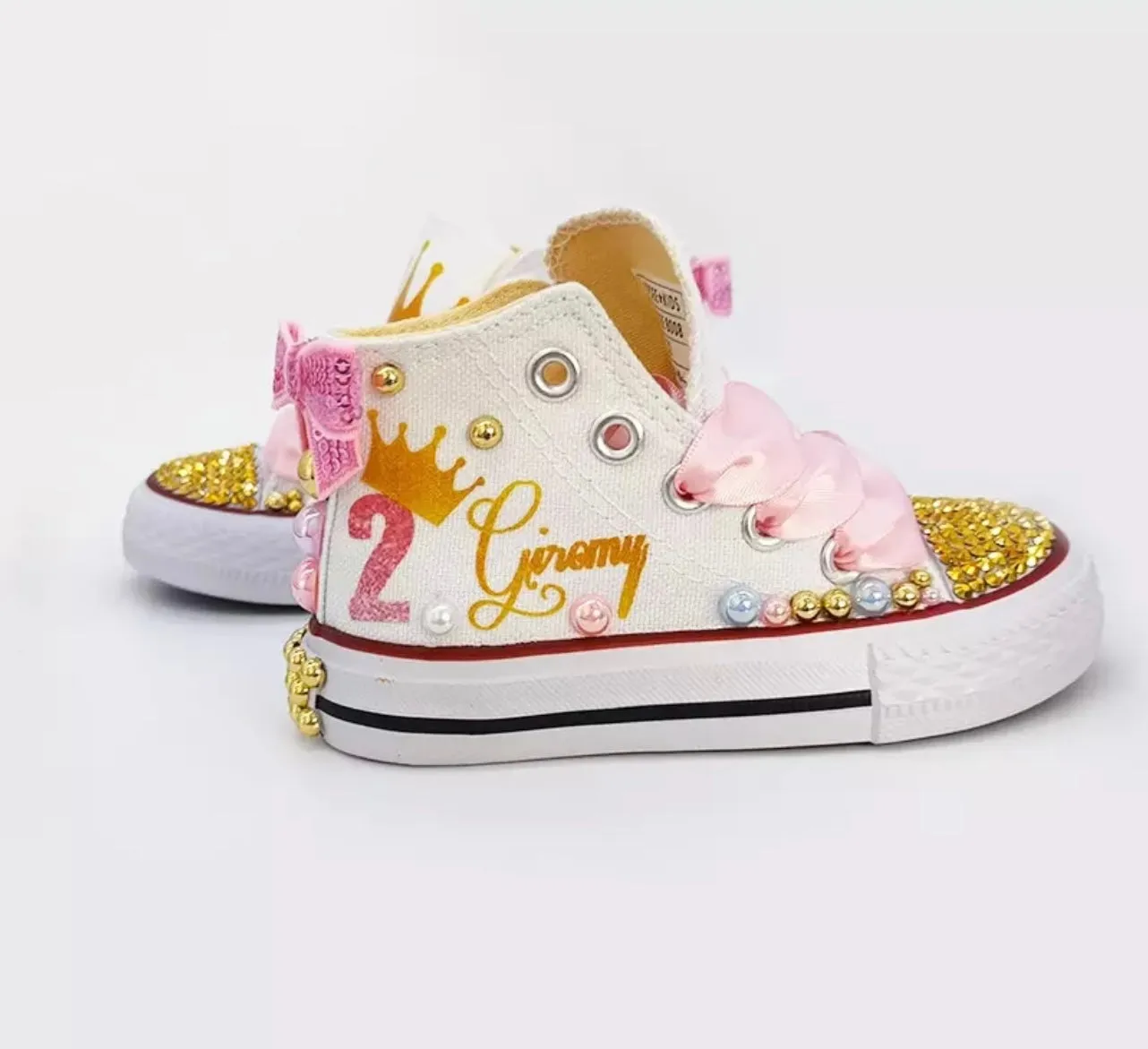 Custom Princess Canvas Shoes | Pink Bling Rhinestone Shoes