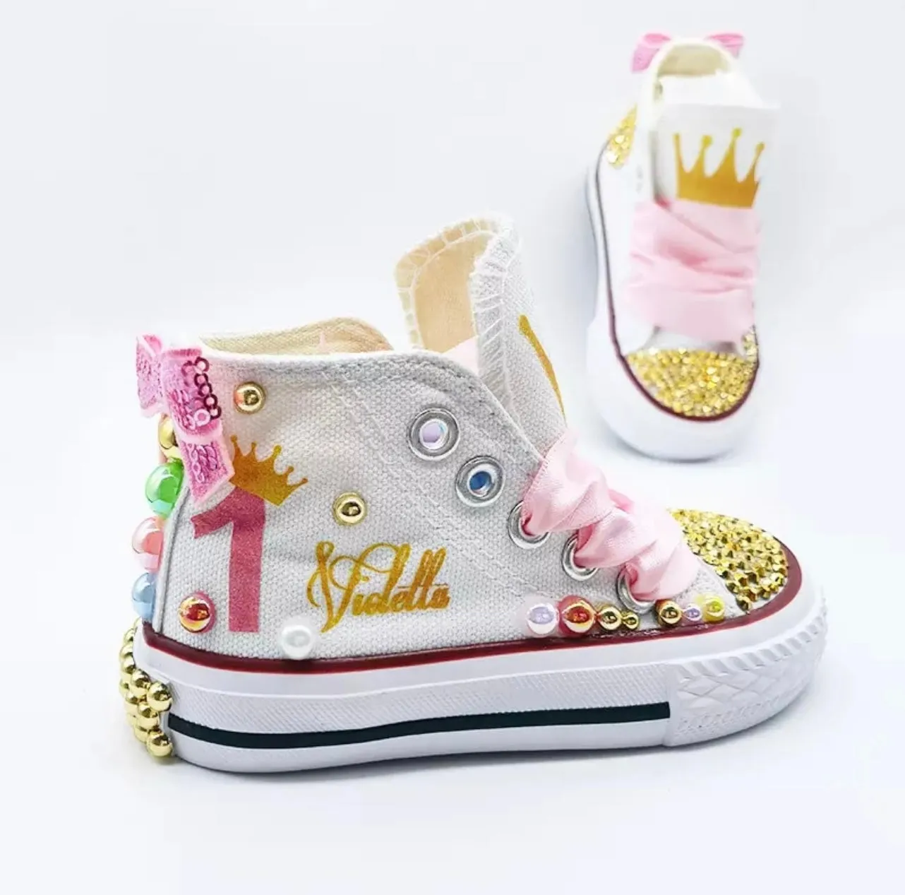 Custom Princess Canvas Shoes | Pink Bling Rhinestone Shoes