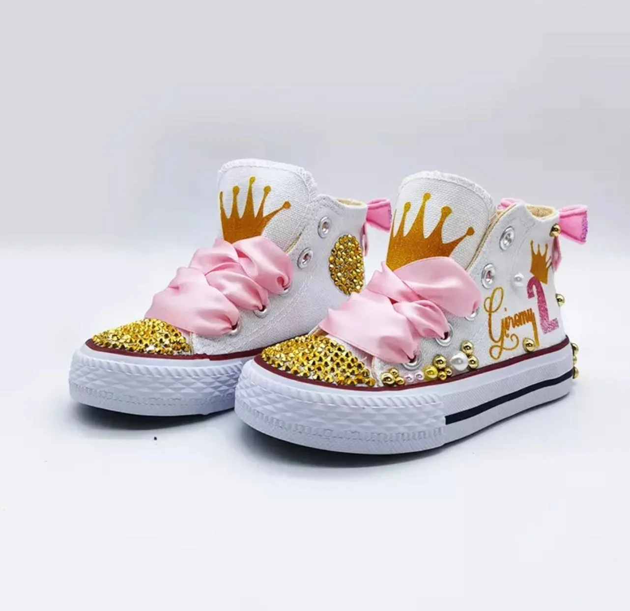 Custom Princess Canvas Shoes | Pink Bling Rhinestone Shoes