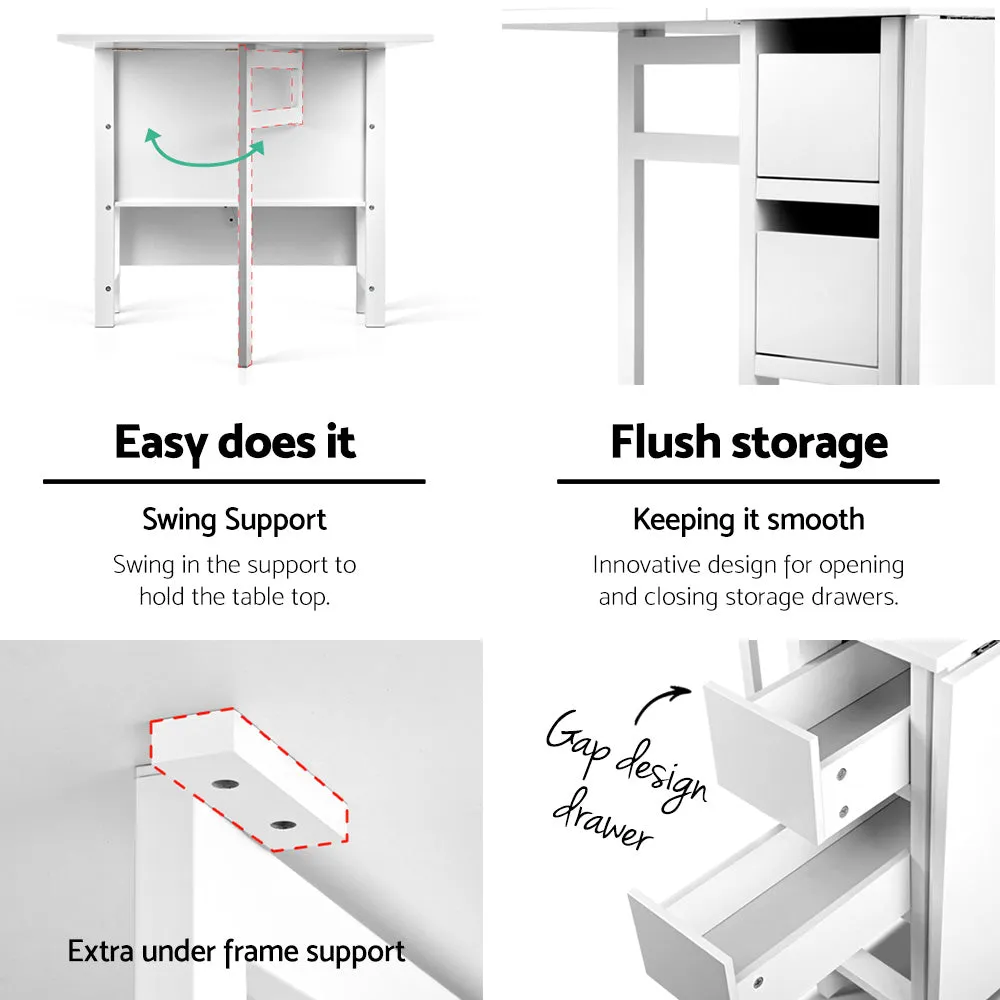 Dining Table Craft Sewing Office Desk Side Fold Extends Gateleg White