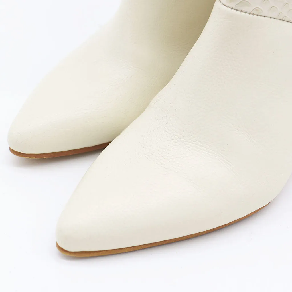 Elea heeled boots in off white leather womens shoes