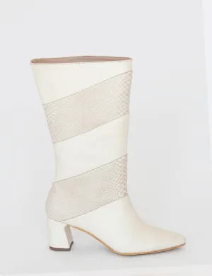 Elea heeled boots in off white leather womens shoes