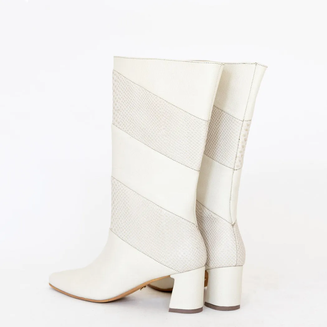 Elea heeled boots in off white leather womens shoes