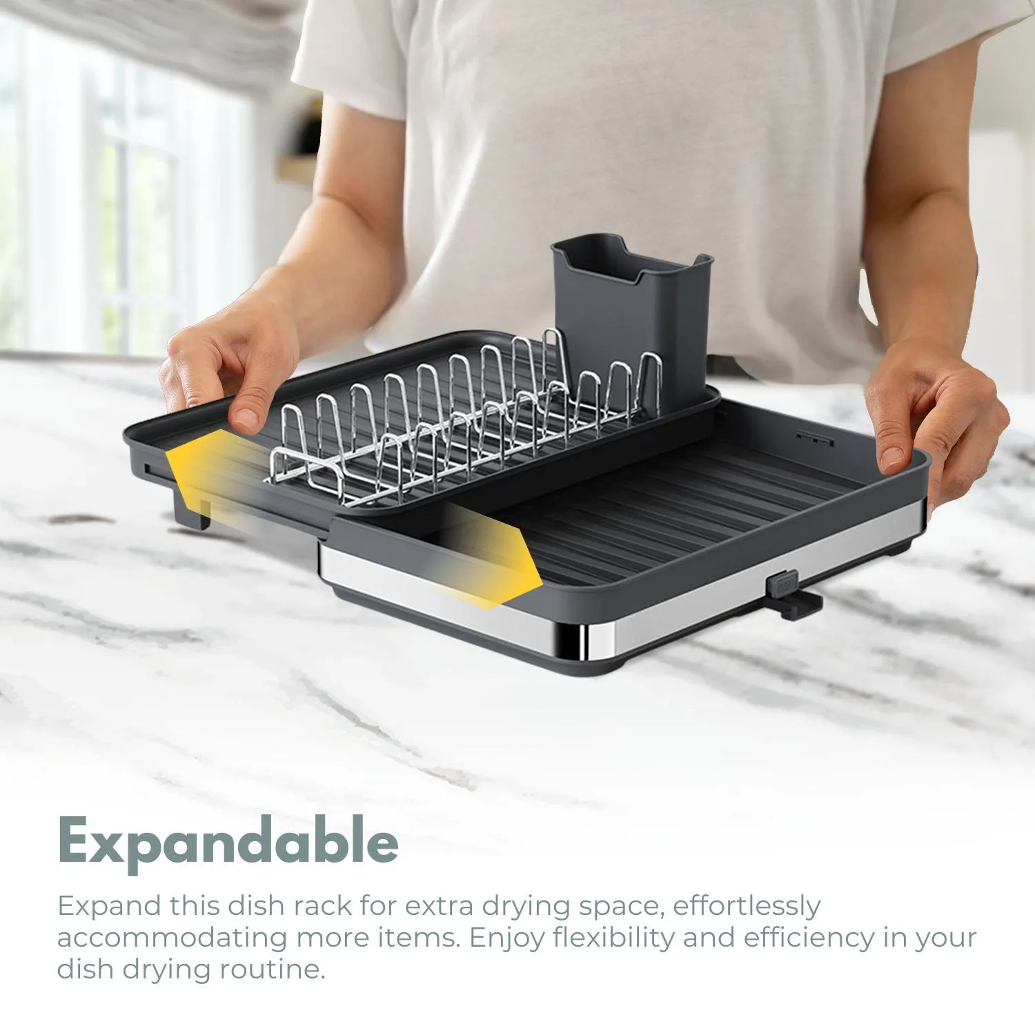 Expandable Dish Drying Rack with Adjustable Drain Spout - GOMINIMO