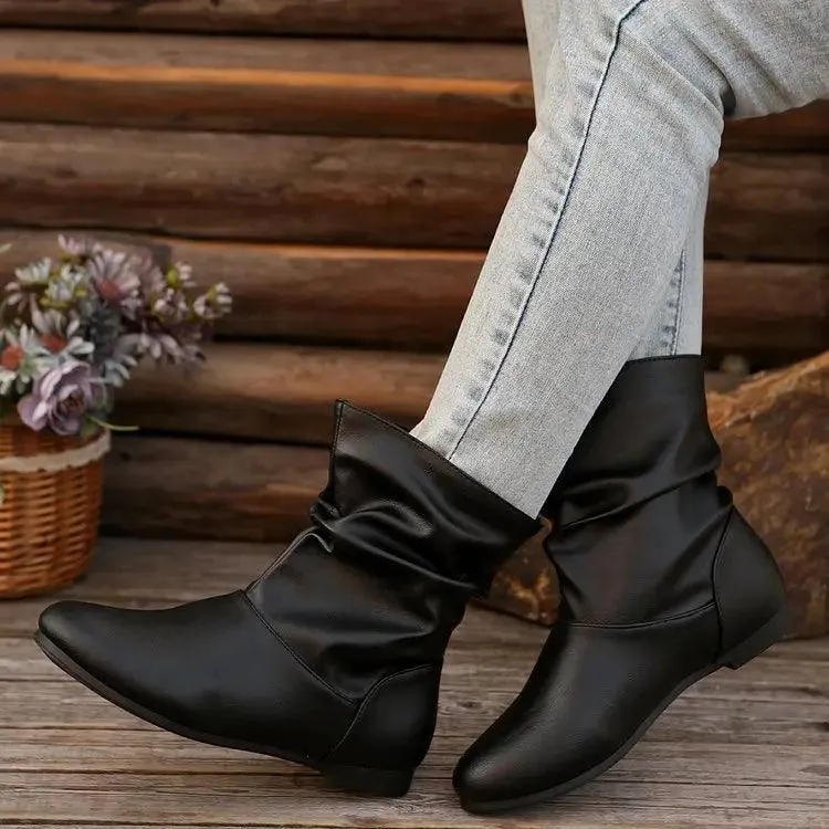 Fashion Round-toed Flat Boots Versatile Simple Slip-on Western Cowboy Boot Casual Short Shoes For Women Western boots