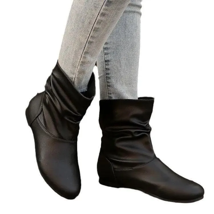 Fashion Round-toed Flat Boots Versatile Simple Slip-on Western Cowboy Boot Casual Short Shoes For Women Western boots