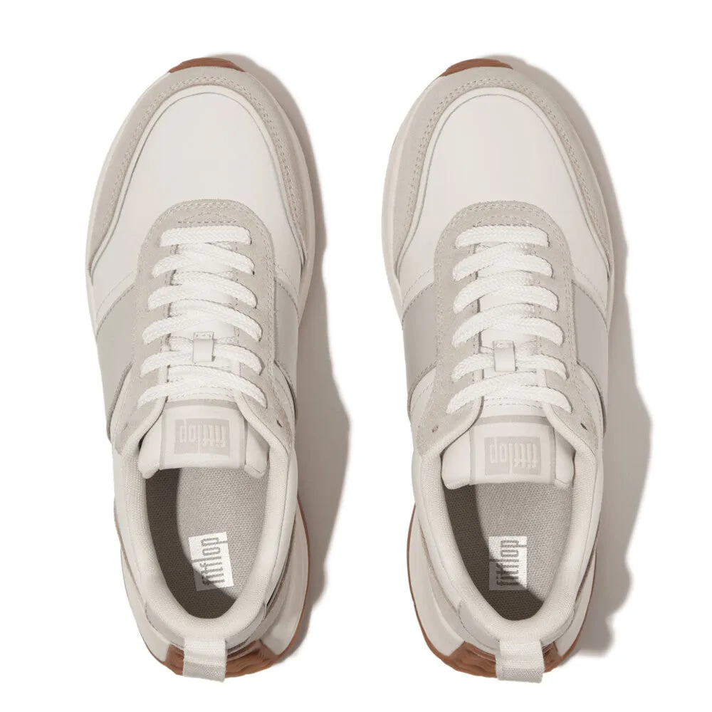 FitFlop F-Mode Flow Leather/Suede Flatform Sneaker Urban White Mix