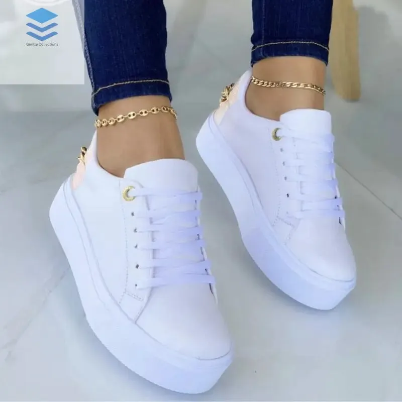 Flat Shoes With Chain Lace Up Sneakers Women Casual Sports Shoes