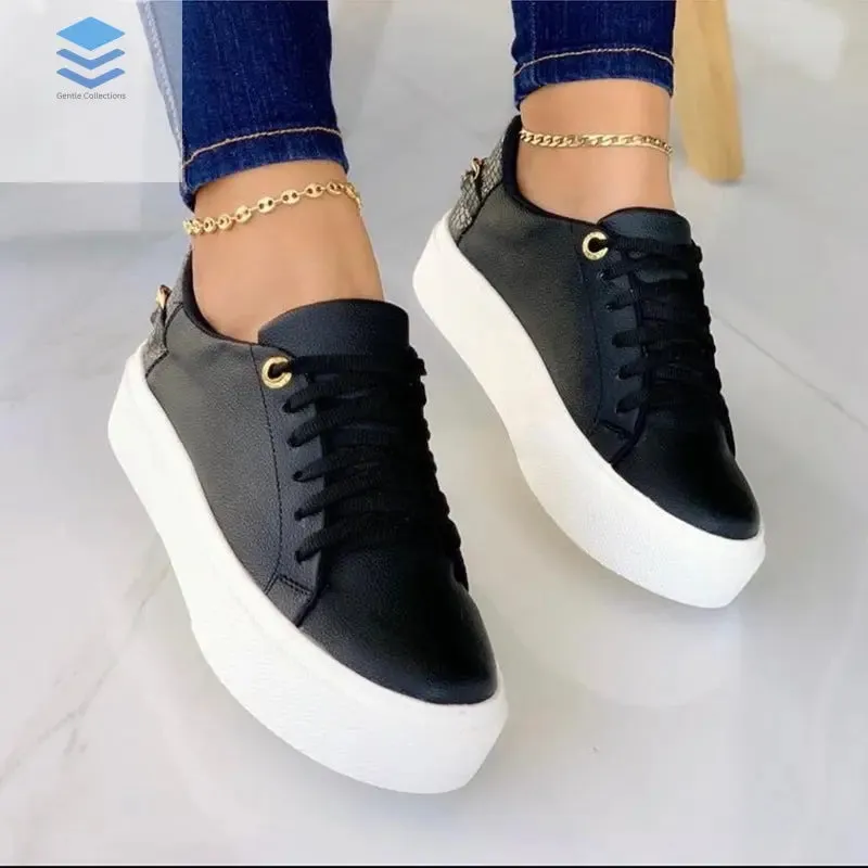 Flat Shoes With Chain Lace Up Sneakers Women Casual Sports Shoes