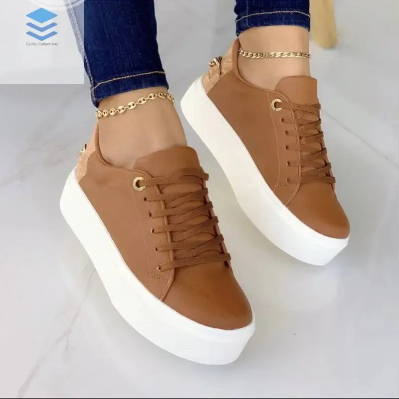 Flat Shoes With Chain Lace Up Sneakers Women Casual Sports Shoes