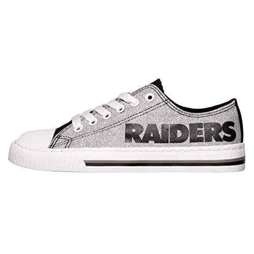 FOCO Las Vegas Raiders NFL Womens Glitter Low Top Canvas Shoes - 9