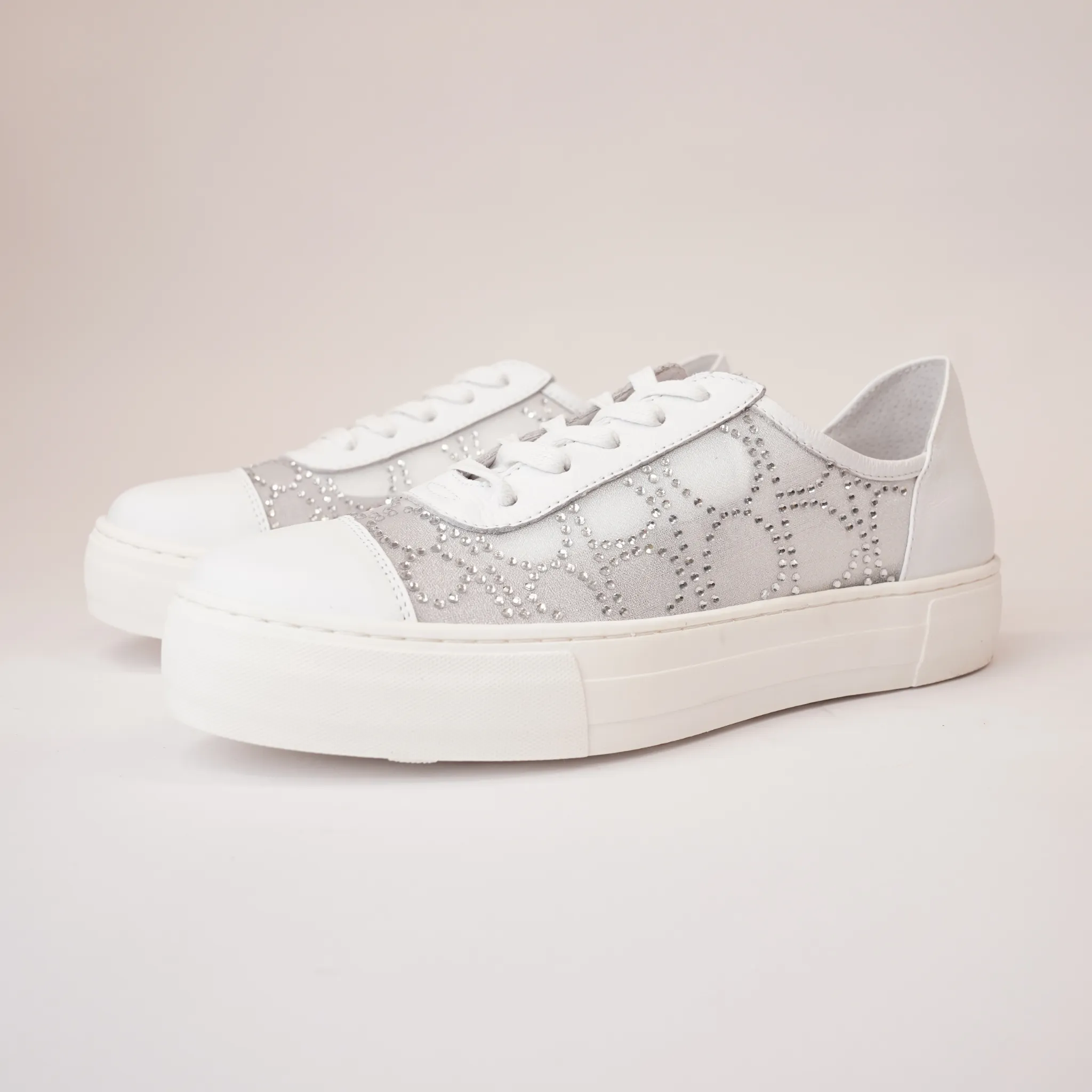 Fresno White Leather Mesh Sneakers