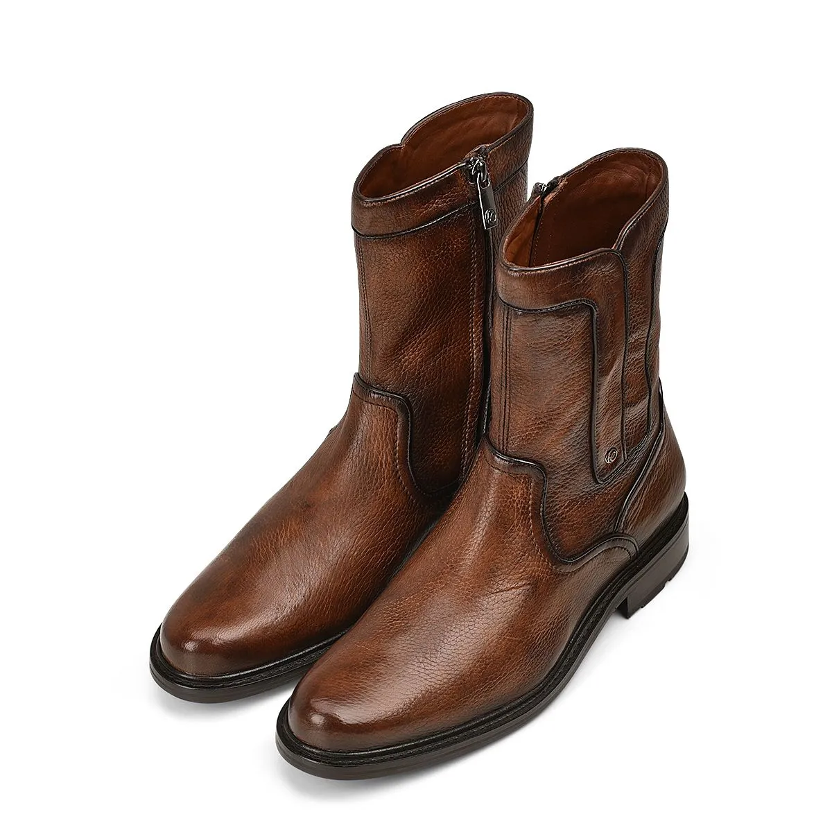 G93VNVN - Franco Cuadra brown dress casual deer leather ankle boots for men