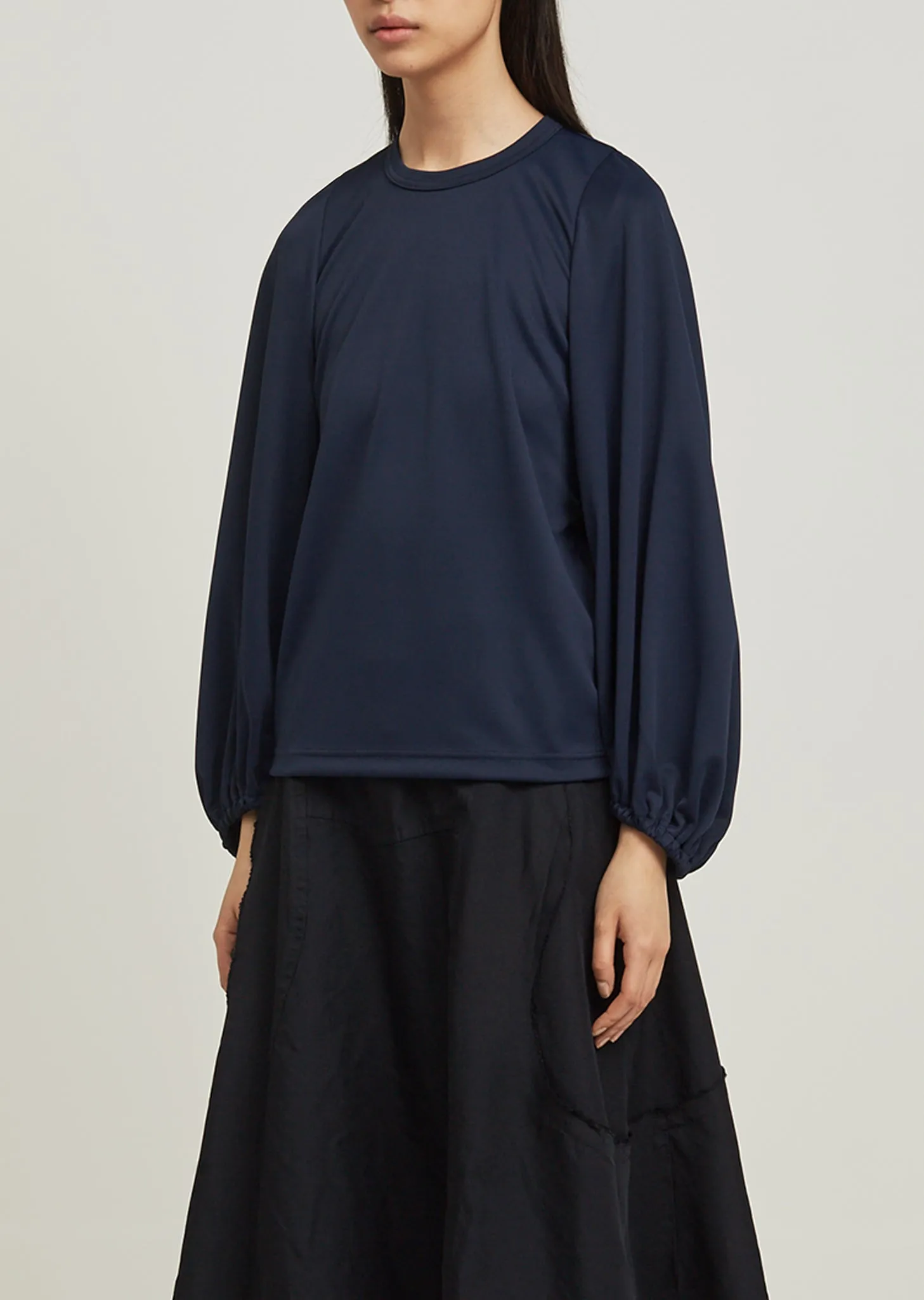 Gathered Sleeve Jersey Blend Top