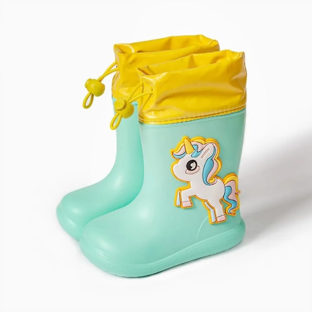 Green Unicorn 180Cartoon Unicorn Dinosaur Children Rain Boots Lace Up Eva Soft Boys Girls Rain Shoes Light Waterproof Non Slip Kids Rainboots