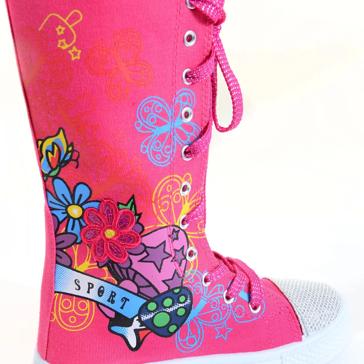 Hearts Butterflies Bling Girls Knee High Sneaker Boots Kids Fourever Funky