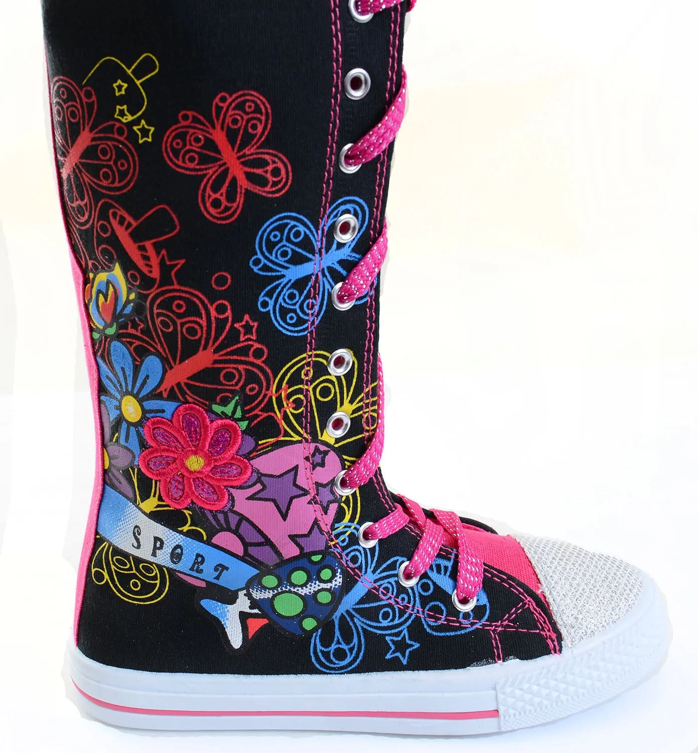 Hearts Butterflies Bling Girls Knee High Sneaker Boots Kids Fourever Funky