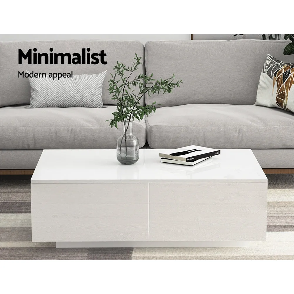 High Gloss Modern Coffee Table 4 Storage Drawers Living Room Furniture White