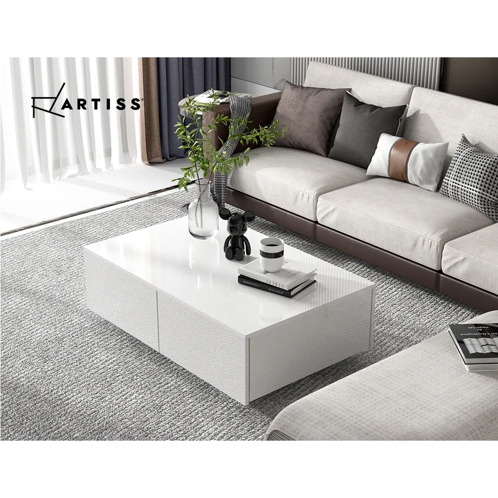 High Gloss Modern Coffee Table 4 Storage Drawers Living Room Furniture White