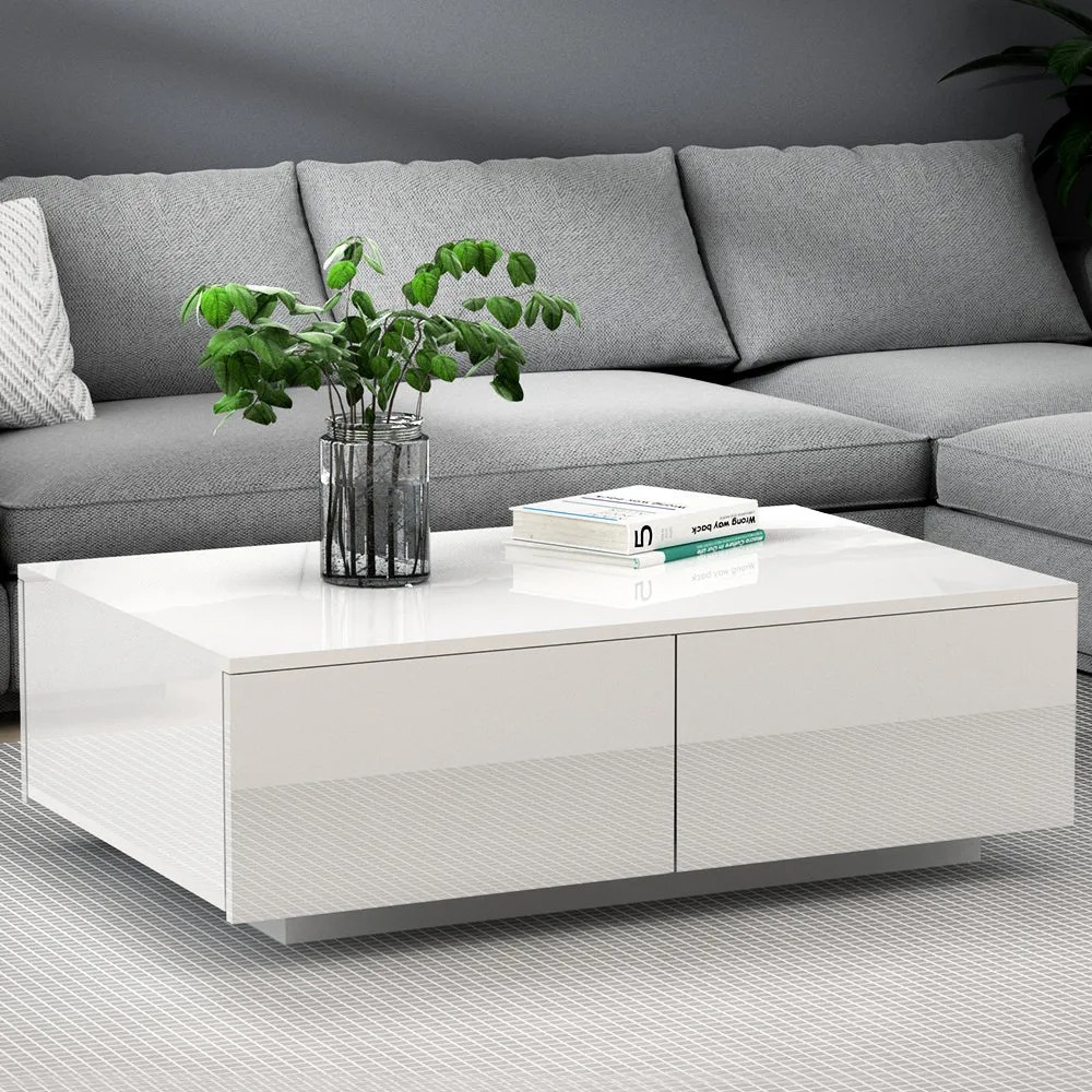 High Gloss Modern Coffee Table 4 Storage Drawers Living Room Furniture White