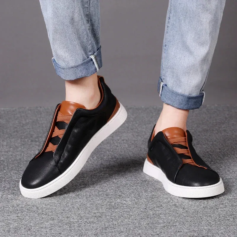 Hnzxzm Men Casual Shoes genuine leather Handmade Lace-up Flat Shoes Men Black office Work Shoe Business Casual Sneakers Men Shoes