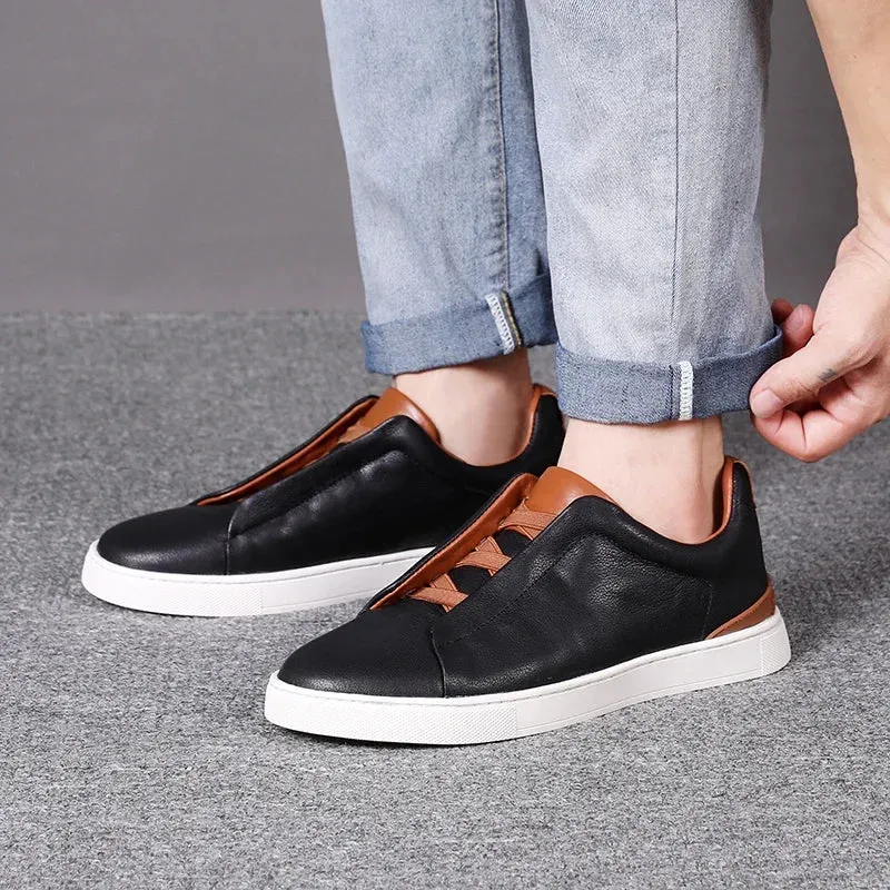 Hnzxzm Men Casual Shoes genuine leather Handmade Lace-up Flat Shoes Men Black office Work Shoe Business Casual Sneakers Men Shoes