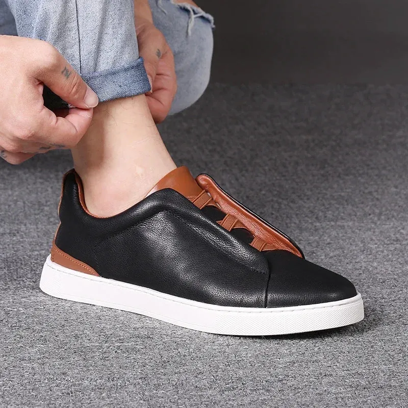 Hnzxzm Men Casual Shoes genuine leather Handmade Lace-up Flat Shoes Men Black office Work Shoe Business Casual Sneakers Men Shoes