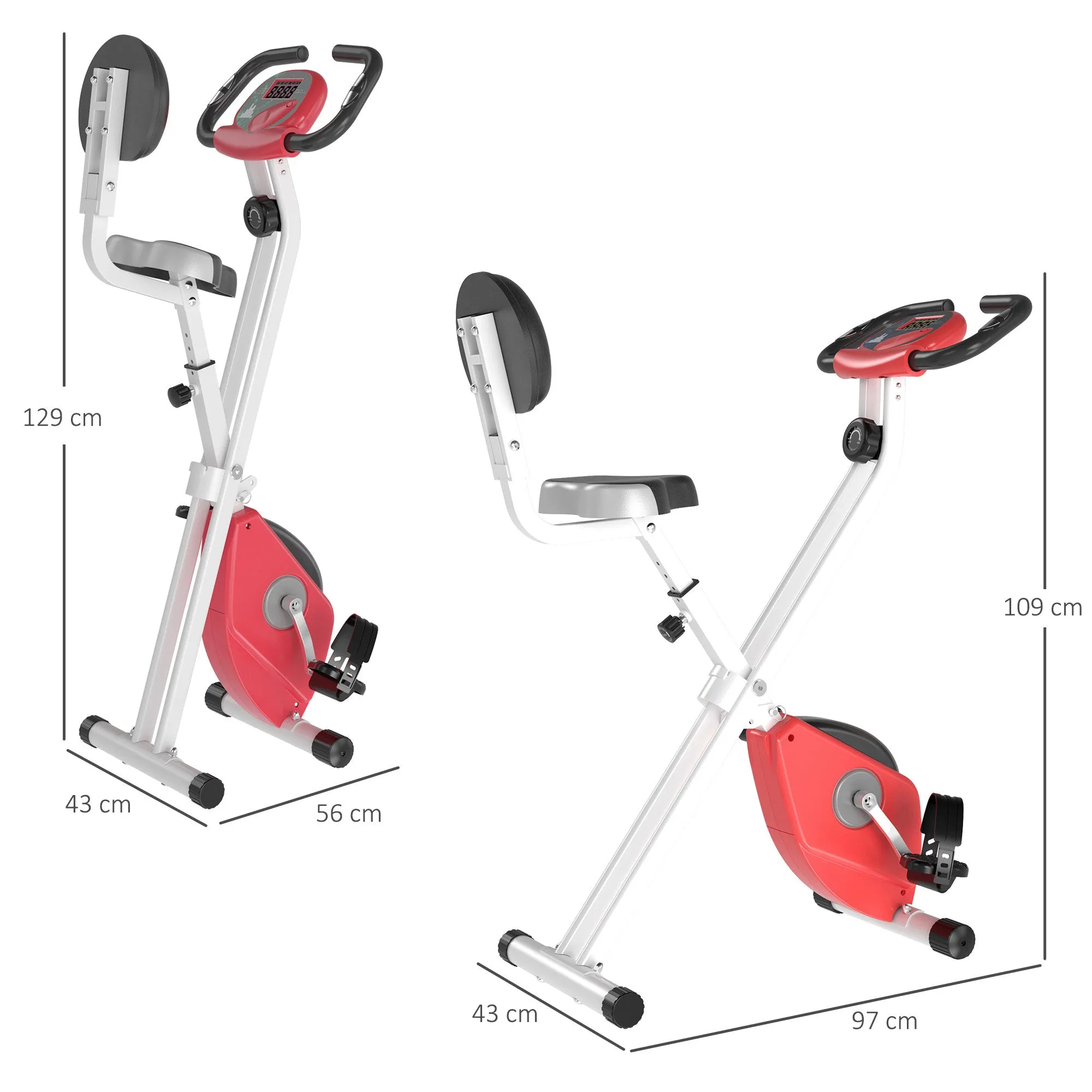 Homcom Steel Manual Stationary Bike Resistance Exercise Bike w/ LCD Monitor Red