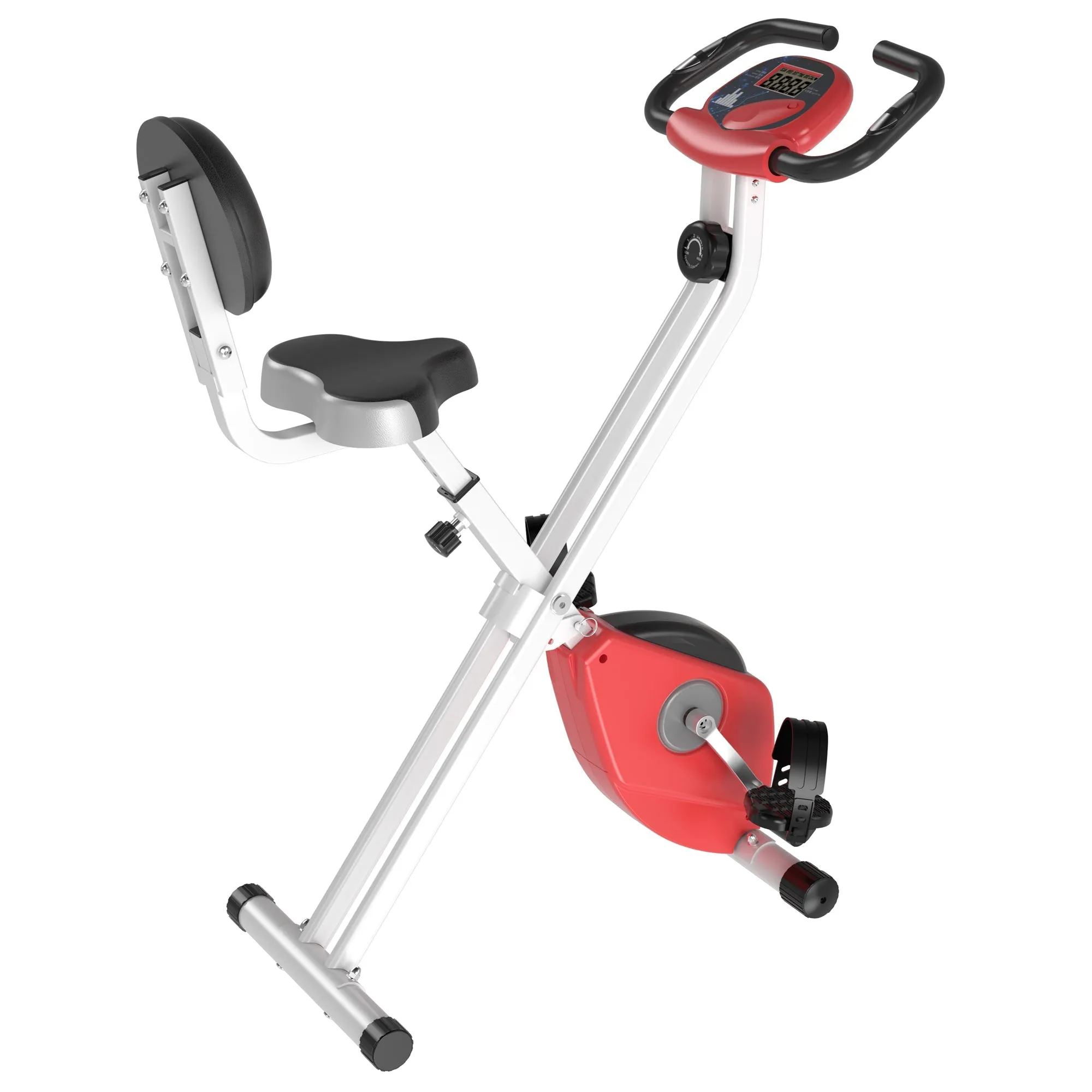 Homcom Steel Manual Stationary Bike Resistance Exercise Bike w/ LCD Monitor Red