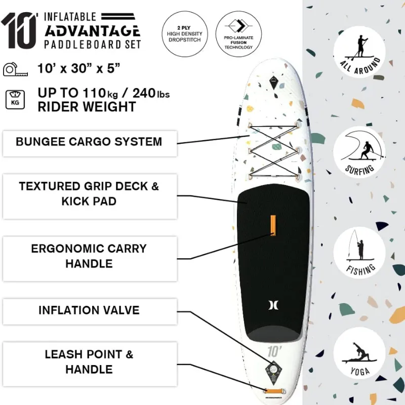 Hurley 10' Advantage Inflatable Paddle Board SUP - Terrazzo