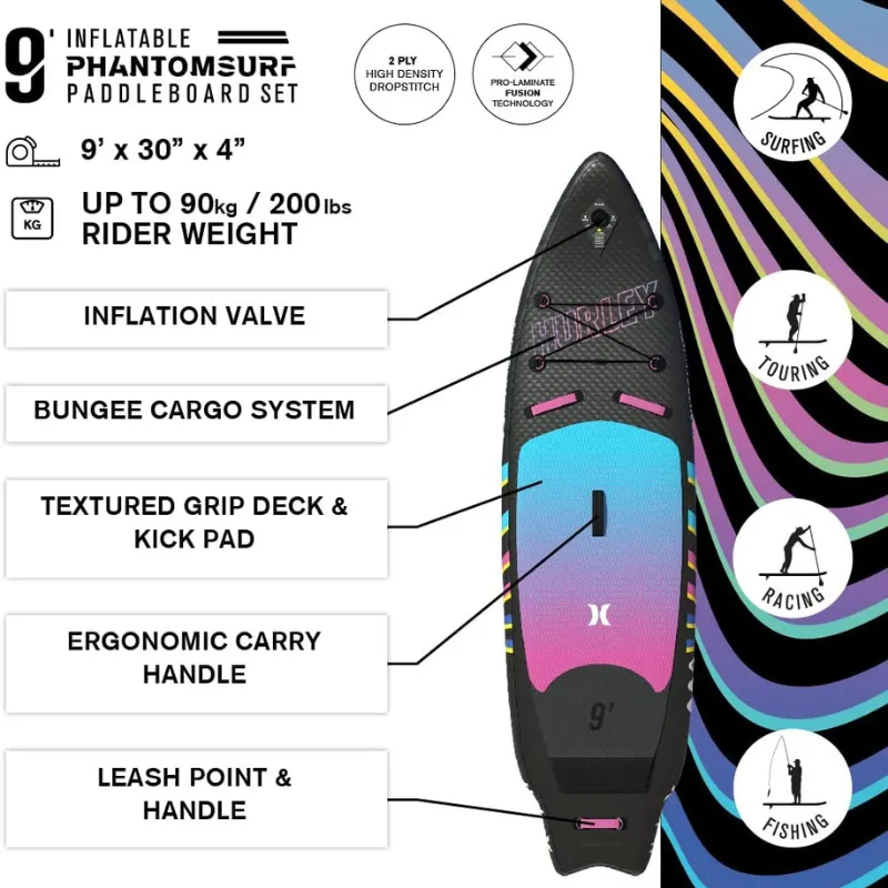 Hurley 9' PhantomSurf Inflatable Paddle Board SUP - Ombré