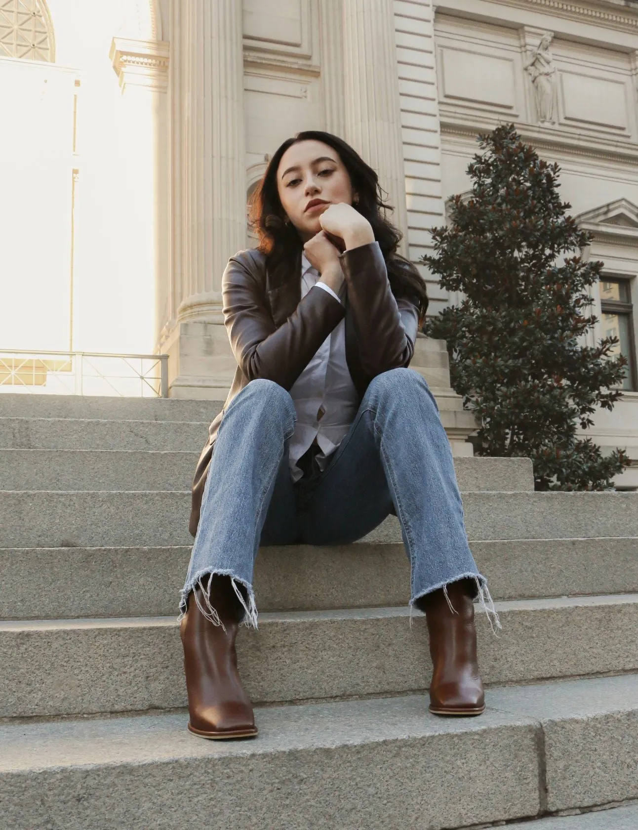 Indigo heeled ankle boots in tan leather womens shoes