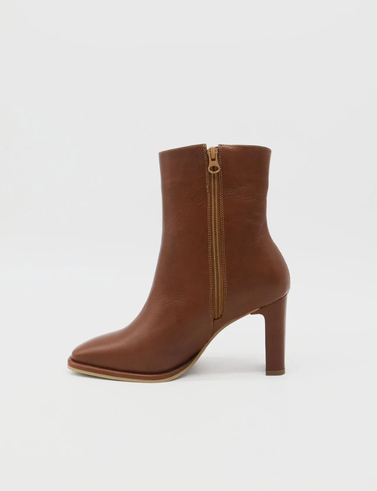 Indigo heeled ankle boots in tan leather womens shoes