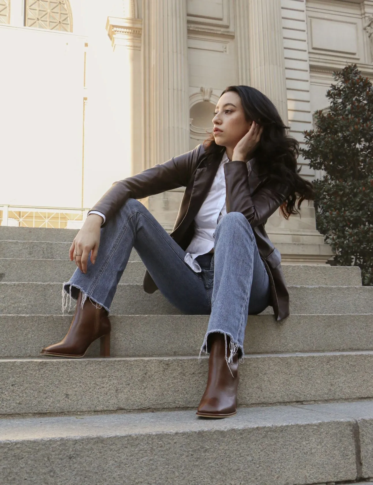 Indigo heeled ankle boots in tan leather womens shoes