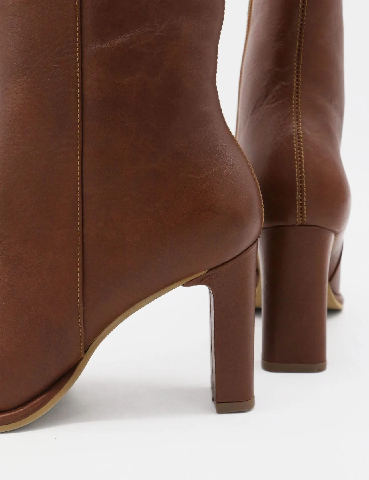 Indigo heeled ankle boots in tan leather womens shoes