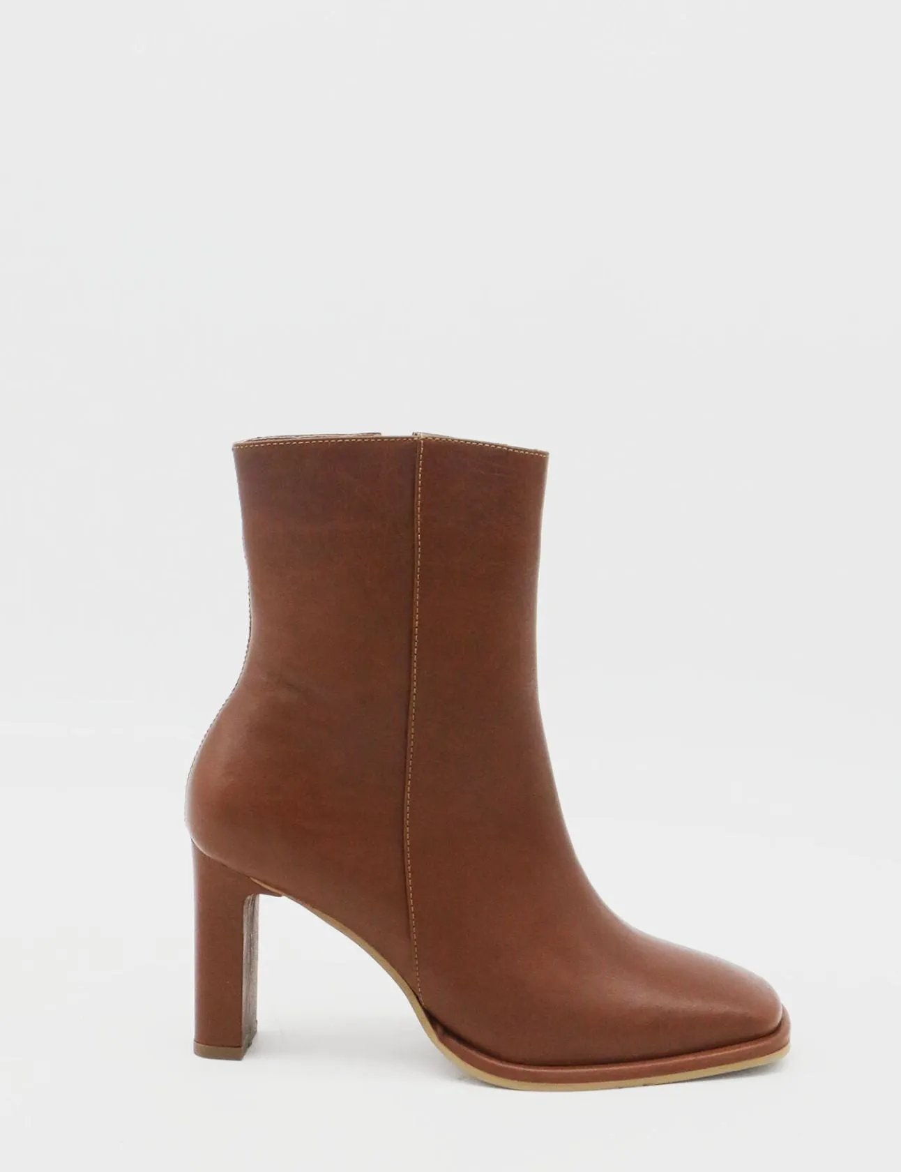 Indigo heeled ankle boots in tan leather womens shoes