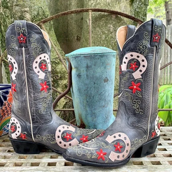 J.B. Dillon Lucky Horseshoe Cowgirl Cowboy Western Boots