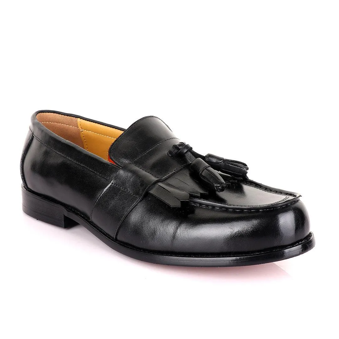 John Mendson Black Tassel Leather Loafers