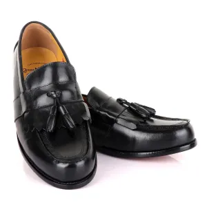 John Mendson Black Tassel Leather Loafers